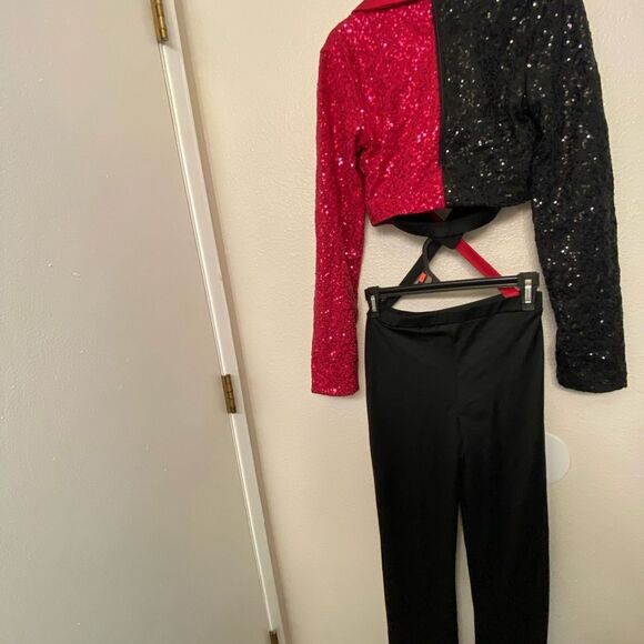 Weissman elite dance costume red black tux jumpsuit Do What I Do 14806 SA adult - Picture 2 of 11